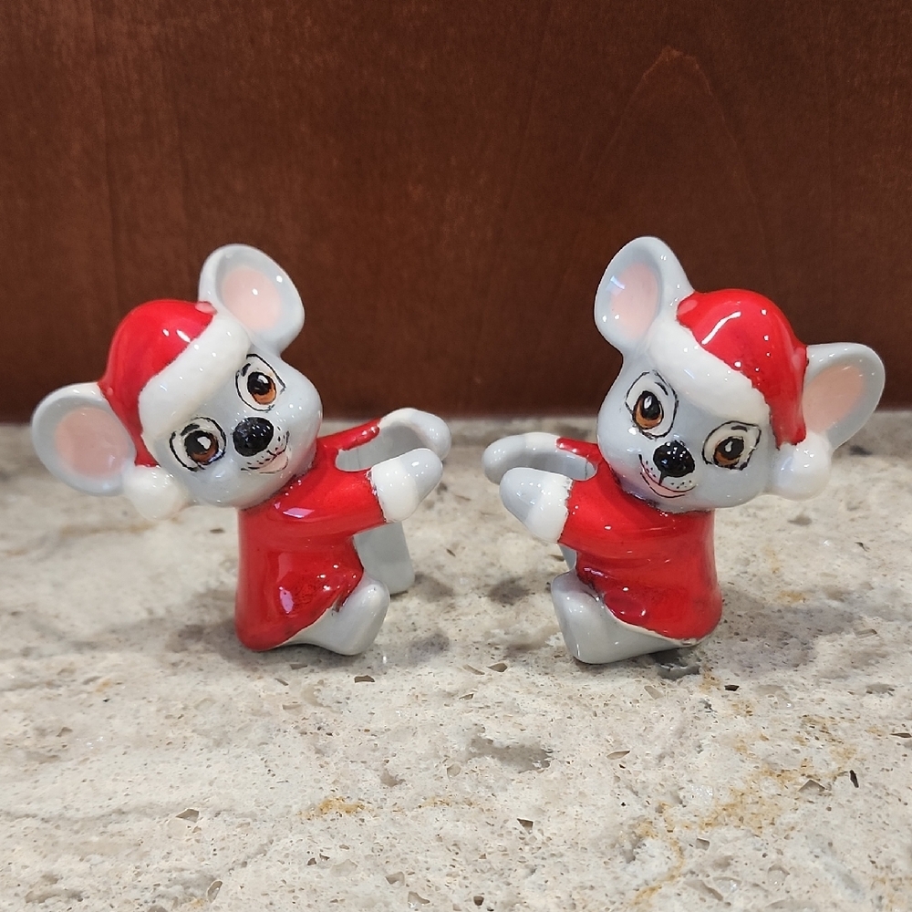 Vintage Ceramic Christmas Mice Mouse Candle Stick Hugger Climber Santa Holiday